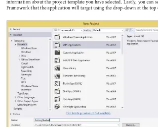 FIGURE 1-11Select WPF Application from the Templates area (this item exists under the root Visual Basic and 