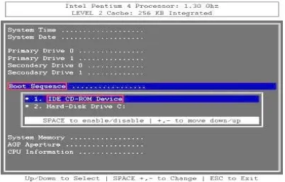 Gambar 2.1.7 Menu “BOOT Sequence” untuk mengubah booting dari CD-ROM 
