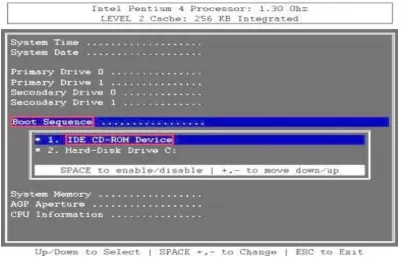 Gambar 2.1.7 Menu “BOOT Sequence” untuk mengubah booting dari CD-ROM 