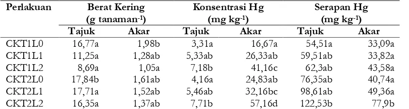 Gambar 1. Tinggi Cyperus kyllingiaKeterangan: CK (amalgamasi); L0 (tanpa ligan); L1 (ligan 4g kgCyperus kyllingia); T1 (Tanah tercemar tailing sianidasi); T2 (Tanah tercemar tailing-1); L2 (ligan 8g kg-1)