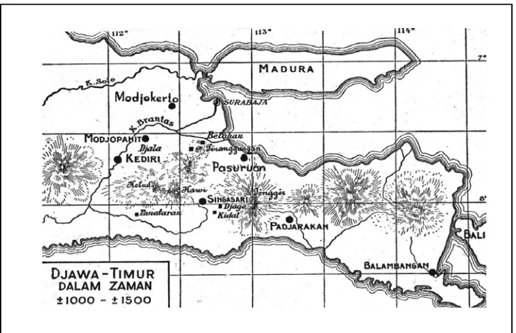 Gambar 2 Pada umumnya, sejarah kerajaan-kerajaan Hindu di Jawa Timur terjadi di dalam segitiga antara Surabaya-Kediri-Malang
