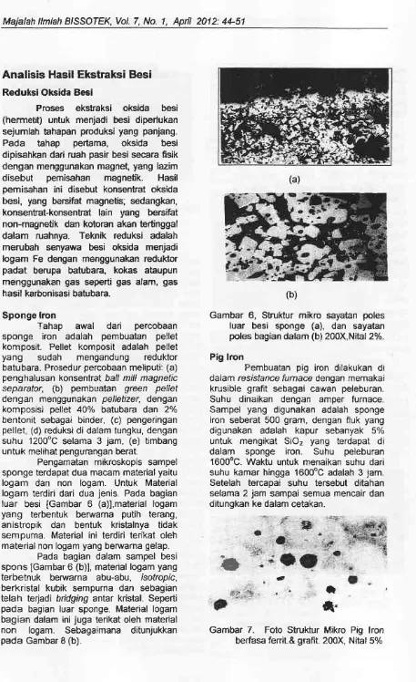 Gambar 6, StruKur mikro sayatan polesluar besi sponge (a), dan sayatan