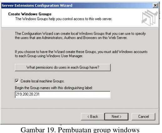 Gambar 19. Pembuatan group windows 