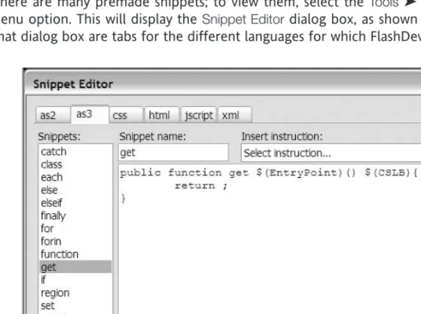 Figure 4-4. The FlashDevelop Snippet Editor dialog box
