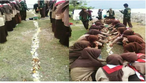 Gambar 1. Foto Anggota Pramuka terlihat Makan Beralas Tanah2