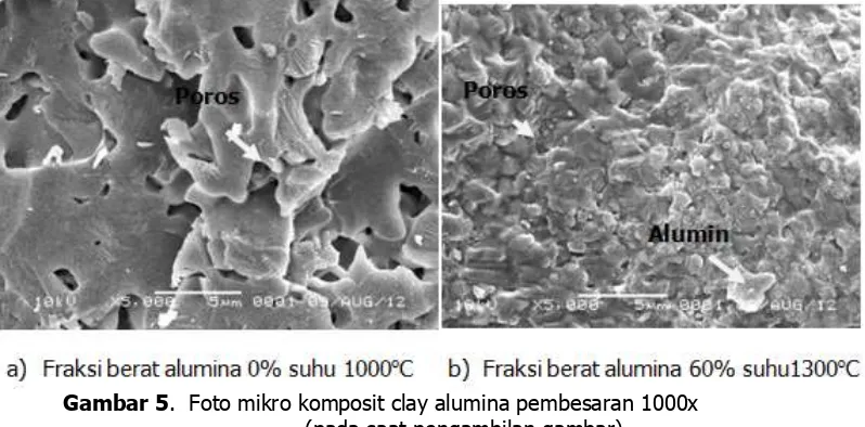Gambar 5.  Foto mikro komposit clay alumina pembesaran 1000x                                 (pada saat pengambilan gambar)