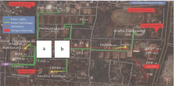 Gambar 2 Peta Lokasi Penelitian Kawasan Taman Perpustakaan UM  Malang (a) Kanan (b) Kiri 