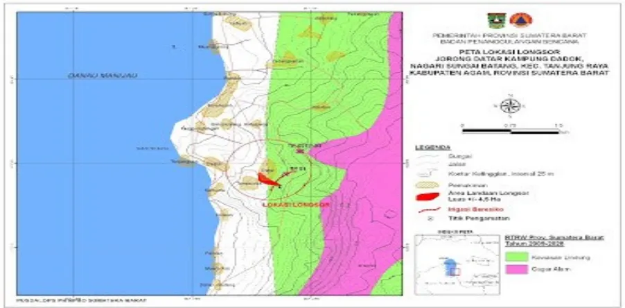 Gambar 1. Peta lokasi longsor Jorong Datar Kampung Dadok, Nagari Sungai Batang,