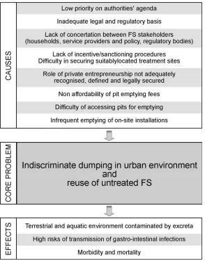 Fig. 1 is a simplified problem tree of the current situation in FS management. It summarises Collection and haulage of faecal sludges in large cities are associated with immense problems