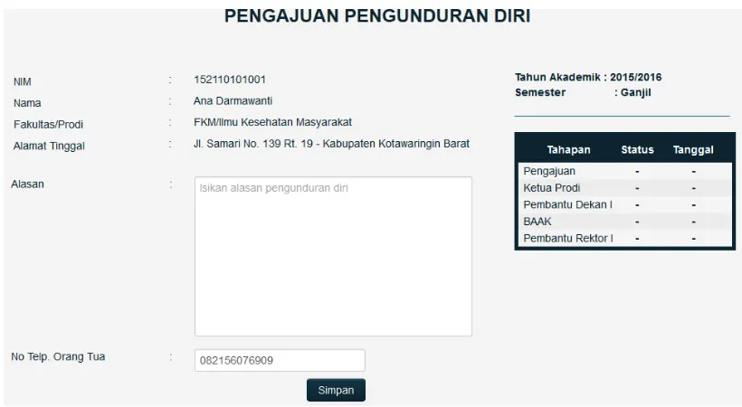 Gambar 14. Form isian pengunduran diri 