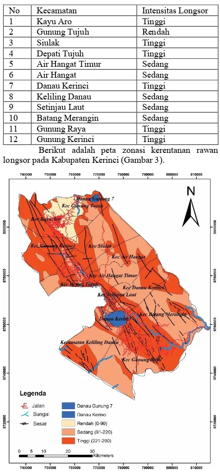 Gambar  1 Peta zona rawan longsor Kabupaten Kerinci