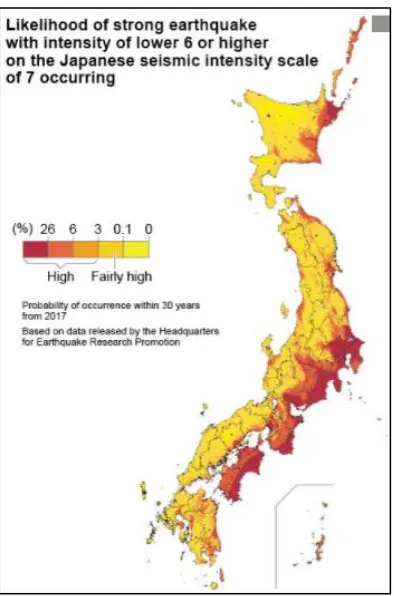 Gambar II. Peta Probabilitas Risiko Gempa di Jepang Hingga Tahun 2047 