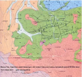 Gambar 5. Contoh Peta Geologi - Menunjukkan Jenis Batuan dan Keberadaan Garis Sesar/Patahan/Gawir