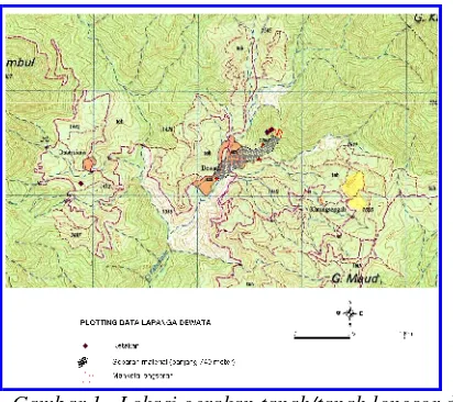 Gambar 1.  Lokasi gerakan tanah/tanah longsor diPerkebunan Teh  Dewata, Kec. Pasirjambu,Kabupaten Bandung Jawa Barat (Sumber:Bakosurtanal, 2000).