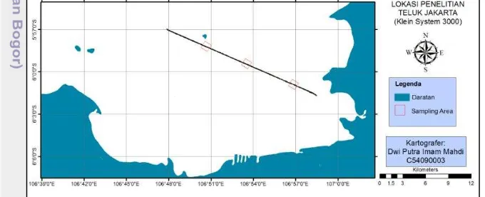 Gambar 1 Lokasi penelitian Teluk Jakarta dengan Klein System 3000 