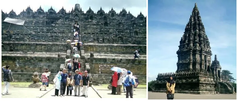 Gambar 1: Candi Borobudur dan Candi Prambanan, beberapa diantara peninggalan monumen dari peradaban Melayu sebelum Islam