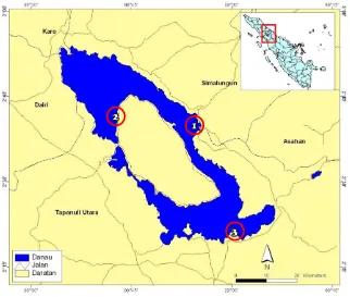 Gambar 1. Peta lokasi penelitian di Danau Toba 