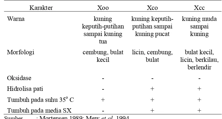 Tabel 3.   Karakter morfologi dan biokimia yang digunakan untuk membedakan patogen Pseudomonas  