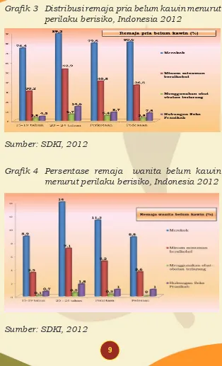 Grafik 3  Distribusi remaja  pria belum kawin menurut 