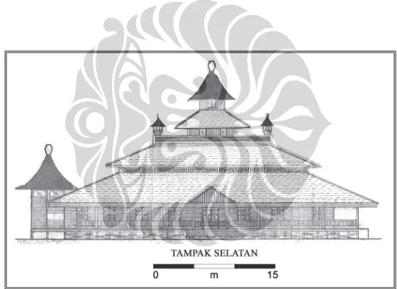 Gambar 2. Tampak Sealatan Masjid Sultan Abdurrahman (sumber : Anonim, 1996). 
