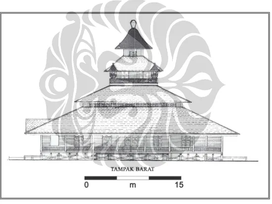 Gambar 3. Tampak Barat  Masjid Sultan Abdurrahman (sumber : Anonim, 1996). 