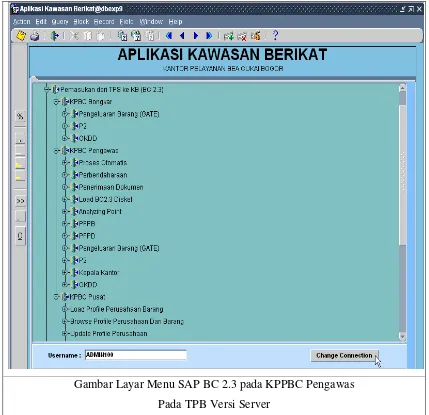 Gambar Layar Menu SAP BC 2.3 pada KPPBC Pengawas 