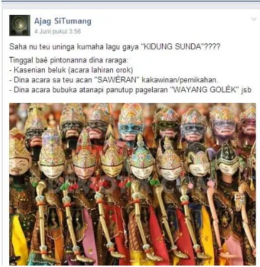 Gambar  3.4 Contoh Postingan yang Berkaitan dengan Kebudayaan Sunda, diposting oleh akun Ajag SiTumang