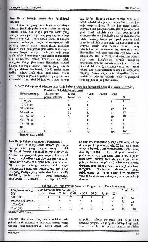 Tabel 8 menjelaskan; bahwa jaur kerjapekerja anak yang panjfing ternyata tidak