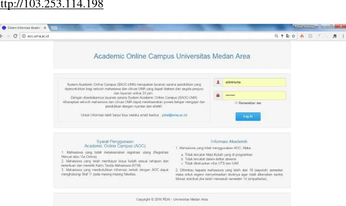 Gambar 1. Tampilan Academic Online Campus : http://aoc.uma.ac.id 