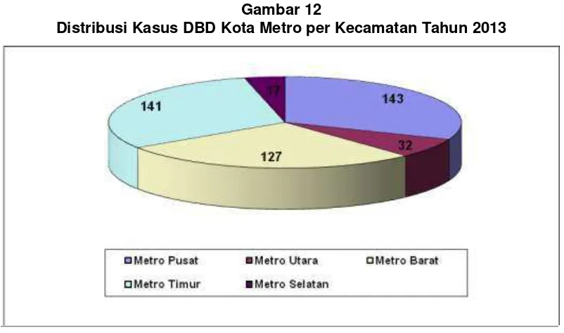 Gambar 12 Distribusi Kasus DBD Kota Metro per Kecamatan Tahun 2013 