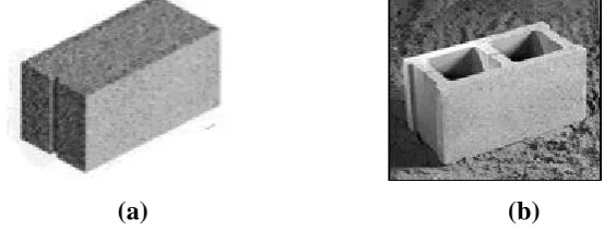 Gambar 2.1 (a) Batako padat, (b) Batako berlubang 