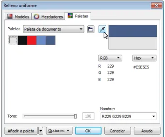 cuadro de diálogo y en un color en la 