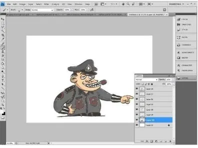 Gambar IV.10 Penegasan outline karakter kartun polisi-Benny Rachmadi 
