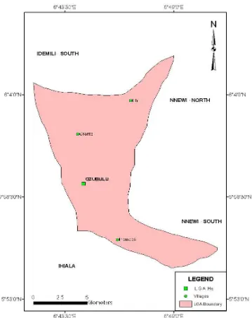 Fig. 2  Ekwusigo LGA: showing the sampled settlements. 