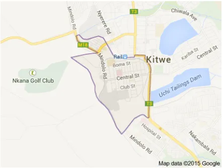 Figure 1. Map showed the location of Kitwe on the Copperbelt. Source: Google Maps Data (2015)