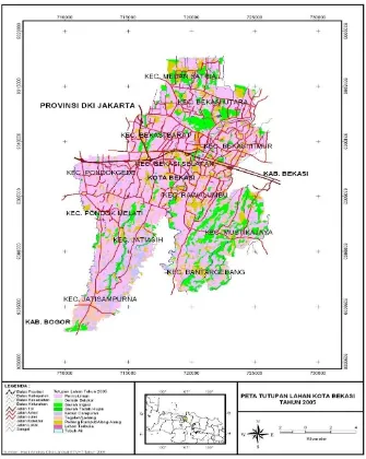 Gambar 3  Peta penggunaan lahan Kota Bekasi tahun 2005 