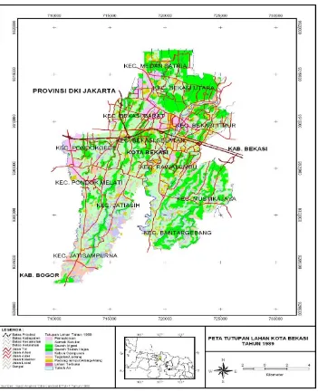 Gambar 1  Peta penggunaan lahan Kota Bekasi tahun 1989  