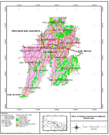 Gambar 2   Peta penggunaan lahan Kota Bekasi tahun 2000 
