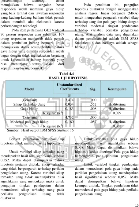  Tabel 4.4  HASIL UJI HIPOTESIS