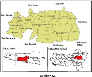Gambar 2.1. Peta Adminsitratif Kabupaten Grobogan di Jawa Tengah 