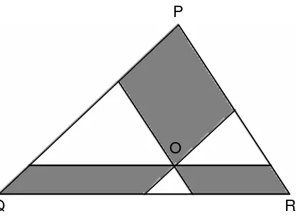 Gambar di atas menunjukkan sebuah segitiga PQR. Tiga garis sejajar sisi-sisi segitiga ditarik melalui titik O
