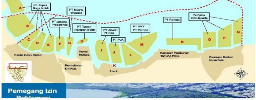 Gambar 1. Tujuh belas pulau yang direncanakan dibangun di sepanjang bebir pantai TelukJakarta