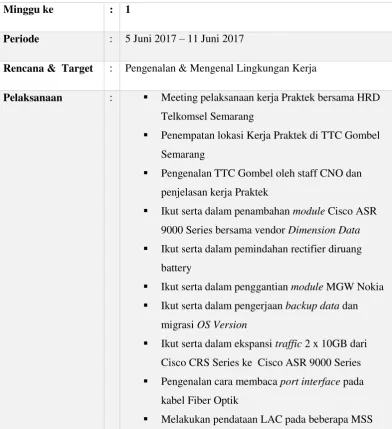 Tabel 2 Laporan Kerja Minggu ke-1 