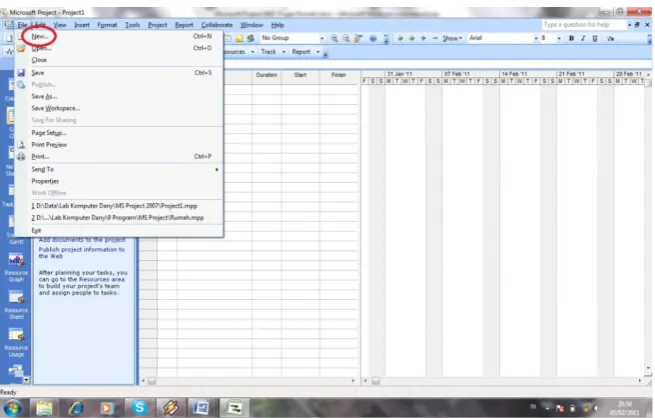 Gambar 3.9 Tampilan Awal Microsoft Project 2007