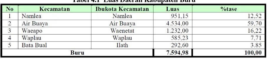 Tabel 4.1  Luas Daerah Kabupaten Buru 