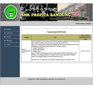 Gambar 16. Tampilan Menu pada Halaman Siswa 