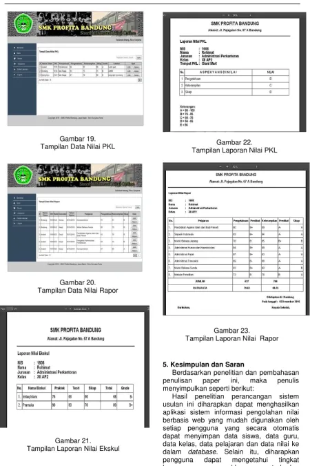 Gambar 19.  Tampilan Data Nilai PKL 