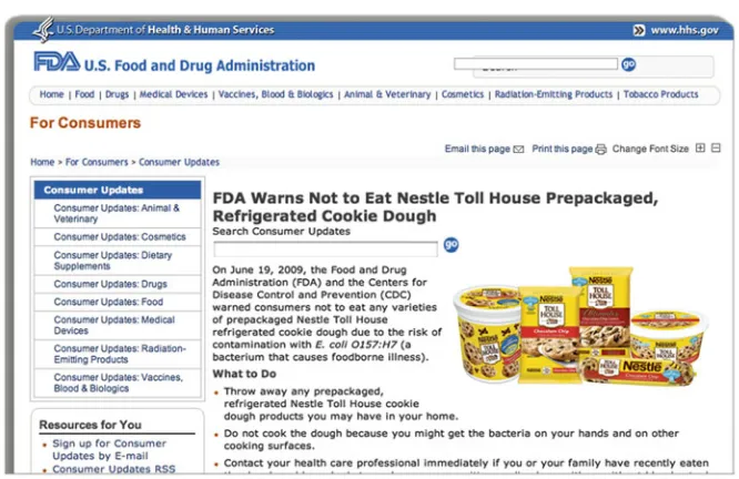 Fig. 6 FDA product notice for consumers (2009, FDA Warns Not to Eat Nestle Toll HousePrepackaged, Refrigerated