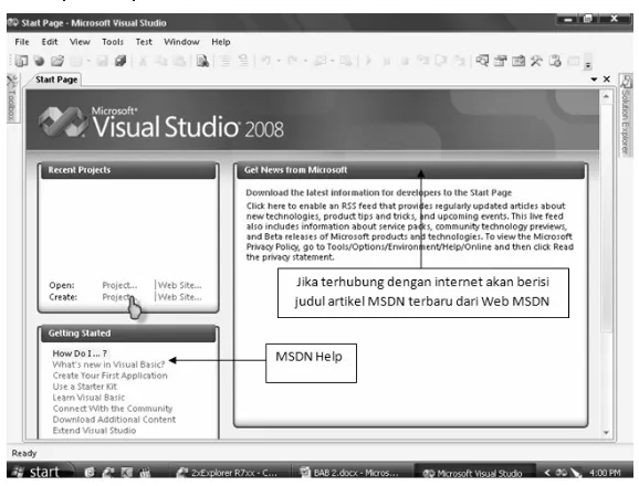 Gambar 2.1 Tampilan awal Visual Basic Net 2008 dalam paket Visual Studio 2008 