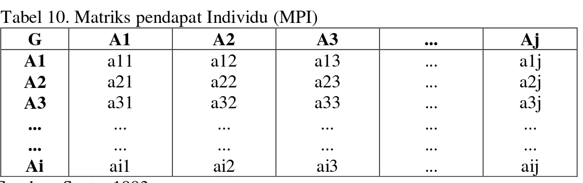 Tabel 10. Matriks pendapat Individu (MPI)